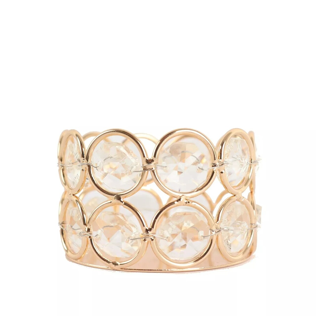 Gold 6 Round 1.5" Crystal Beaded Metal Tea Light Candle Holders Party Events